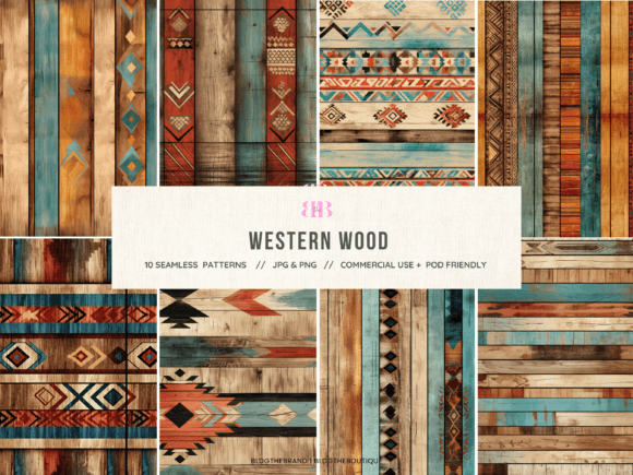 10 Western Wood Grain Seamless Patterns