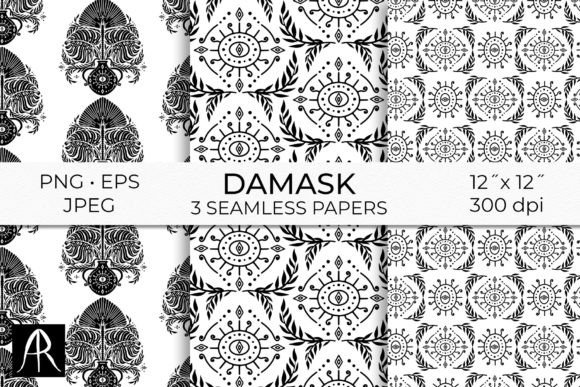 Black and White Tropical Damask Patterns