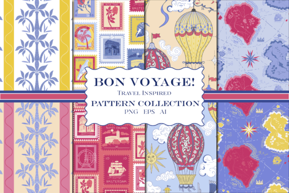 Bon Voyage Pastel Patterns: A Whimsical Travel-Inspired Digital Paper Collection