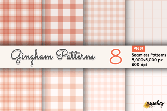 Coral Pink Gingham Patterns
