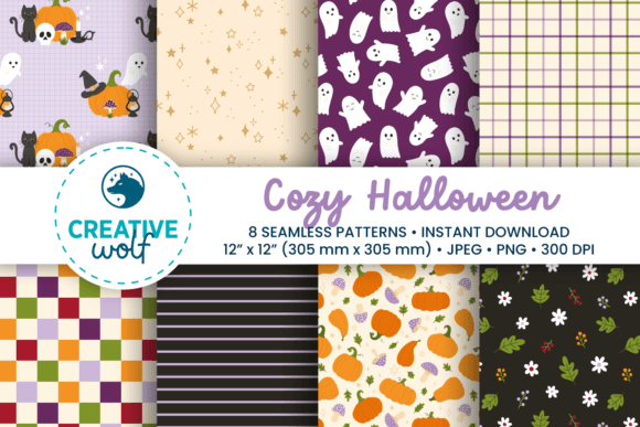 Cozy Halloween Seamless Patterns Purple: A Versatile Design Resource for Fall Creations