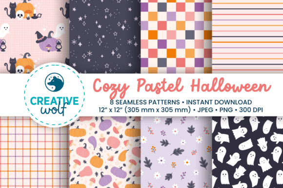 Cozy Pastel Halloween Seamless Patterns – A Creative Wolf Design Must-Have