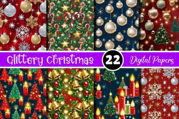 Glittery Christmas Paper Patterns Set