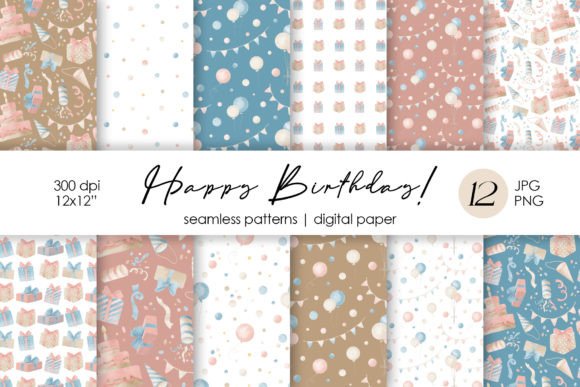 Happy Birthday Seamless Patterns Set: A Versatile Design Resource for Creative Projects