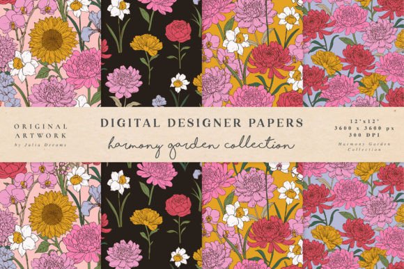 Harmony Garden Flowers Seamless Patterns