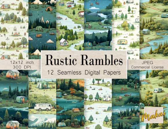 Illustrated Camping Seamless Patterns: A Rustic Rambles Adventure