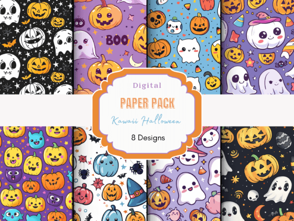 Kawaii Halloween Patterns Digital Paper