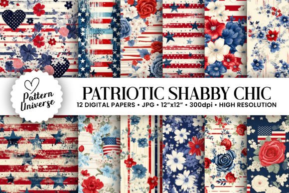 Patriotic Shabby Chic Seamless Patterns for Creative Projects