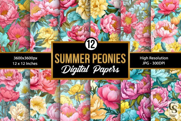 Summer Peony Flowers Seamless Patterns