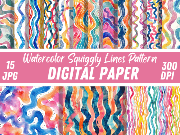 Watercolor Squiggly Lines Paper Patterns